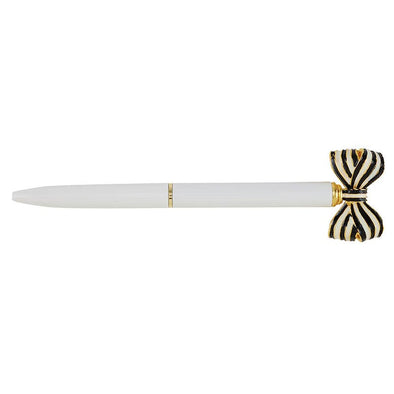 Striped Bow Pen - White